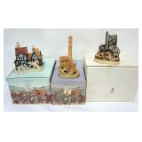 1127	3 DAVID WINTER HAND PAINTED COTTAGES, WILL-O-THE WISP, DERBYSHIRE MILL AND CORNISH HARBOR, TALL