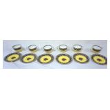 1009	WEDGWOOD DOUBLE HANDLED CUPS AND SAUCERS (6) WITH HAND PAINTED FLOWERS IN A BASKET