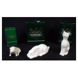 1021	IRISH BELLEEK ANIMAL FIGURES, RABBIT, CAT AND PIG, TALLEST PIECE APPROXIMATELY 5 1/4 IN H