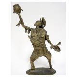 1064	CAST BRONZE FIGURE, IMAGE OF ASIAN WARRIOR SIGNED DEAME OVAGA, APPROXIMATELY 14 IN H