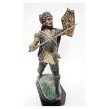 1068	CAST BRONZE SCULPTURE OF WARRIOR WITH SWORD AND SHEILD ON MARBLE BASE, APPROXIMATELY 24 IN H