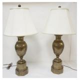 1075	NICE PAIR OF BRASS URN SHAPED TABLE LAMPS, EACH APPROXIMATELY 34 IN H OVERALL