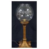 1078	ANTIQUE TRANSITIONAL GAS ELECTRIC TABLE LAMP WITH ETCHED GLASS SHADE, *THE HUMPHREY*, APPROXIMA