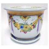 1110	PORCELAIN FLORAL DECORATED PLANTER WITH UNDERPLATE, APPROXIMATELY 12 IN X 10 IN H