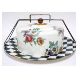 1112	MACKENZIE CHILDS *WHITE FLOWER MARKET* CAKE CARRIER, APPROXIMATELY 16 IN X 7 IN H