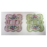 1118	2 AMART PORCELAIN FLORAL DECORATED DUPLEX LIGHT SWITCH COVERS, EACH APPROXIMATELY 5 3/4 IN X 5 