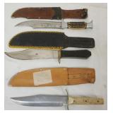 1126	GROUP OF 3 KNIVES WITH SHEATHS, *BOWIE*, *COMPASS GERMAN*, EACH APPROXIMATELY 13 IN