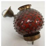 1133	VICTORIAN HANGING LAMP FIXTURE, RUBY RED HOBNAIL GLASS SHADE, NO BURNER