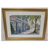 1145	FRAMED WATERCOLOR, JOHN SACALIS, IMAGE OF WOMAN LOOKING IN STORE FRONT WINDOW, APPROXIMATELY 23