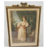 1158	ARTIST SIGNED FRENCH ENGRAVING, IMAGE OF WOMAN LEANING ON PEDESTAL, APPROXIMATELY 17 IN X 23 IN