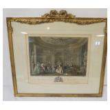 1159	FRENCH FRAMED ENGRAVING, GATHERING AT A CONCERT, APPROXIMATELY 30 IN X 28 IN OVERALL, LOSS TO F