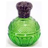 1183	GREEN CUT GLASS PERFUME WITH HINGED SILVER LID, APPROXIMATELY 3 IN H