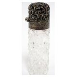 1185	CUT GLASS PERFUME WITH HINGED SILVER LID, APPROXIMATELY 4 IN H