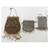 1194	GROUP OF 3 ANTIQUE LADIES BEADED AND MESH EVENING BAGS, LARGEST APPROXIMATELY 7 IN