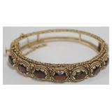 1203	14K GOLD RUBY OR GARNET LADIES BRACELET , 19.81 DWT INCLUDING STONES