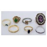 1216	6 LADIES RINGS, SOME MARKED BY MAKER WITH 14K GOLD AND DIAMOND BAND, 1.27 DWT INCLUDING STONES