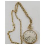 1218	ELGIN MENS 14K GF 20 YEAR POCKET WATCH WITH FOB