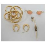 1239	LADIES JEWELRY ASSORTMENT INCLUDING 2 PAIRS OF EARRING, STICK PIN AND KNOT PIN