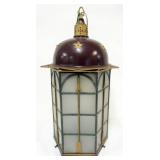 1243	HANGING LIGHT FIXTURE WITH LEADED GLASS, PANELED SIDES, BOTTOM STAR AND ARROW MOTIF, APPROXIMAT