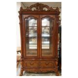 1253	ORNATE FRENCH STYLE 2 PART CRYSTAL CABINET WITH MIRRORED BACK, GLASS SHELVES, INTERIOR LIGHTS A
