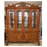 1254	ORNATE FRENCH STYLE 2 PART BEVELED GLASS BREAKFRONT HAVING 6 DOORS, 4 DRAWERS, MIRROR BACK WITH