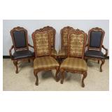 1256	SET OF 6 ORNATE CLAW FOOT DINING CHAIRS WITH UPHOLSTERED SEATS AND BACKS, 2 ARM AND 4 SIDE