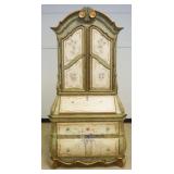 1257	2 PIECE FAUX FLORAL PAINTED BOMBE SECRETARY DESK WITH ADJUSTABLE INTERIOR SHELVES, APPROXIMATEL