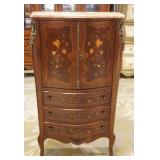 1270	INLAID MARBLE TOP 3 DRAWER, 2 DOOR NARROW CHEST WITH APPLIED METAL MOUNTS, APPROXIMATELY 28 IN 