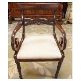 1272	CARVED MAHOGANY EMPIRE STYLE SCROLLED ARM CHAIR, CARVED SWANS ON BACK, APPROXIMATELY 23 IN X 21