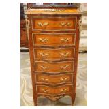 1275	FRENCH MARBLE TOP 6 DRAWER LINGERIE CHEST WITH APPLIED METAL TRIM AND MOUNTS, APPROXIMATELY 25 