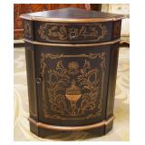 1281	FAUX PAINT DECORATED CORNER STAND WITH 1 DRAWER AND 1 DOOR, APPROXIMATELY 23 IN X 16 IN D X 30 