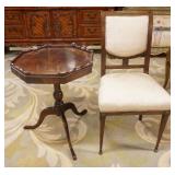 1288	MAHOGANY BEACON HILL LAMP TABLE AND UPHOLSTERED SIDE CHAIR WITH BRONZE MOUNTS, TABLE APPROXIMAT