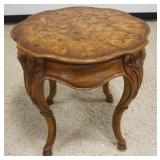 1294	FRENCH PROVENCIAL BURL WOOD TOP LAMP TABLE, APPROXIMATELY 24 IN X 25 IN H