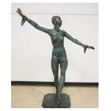 1297	LIFE SIZE BRONZE FIGURE OF WOMAN WITH HEAD DRESS DANCING SIGNED DHCHI PARUIS 1918 C IN CIRCLE A