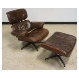 1298	MID CENTURY MODERN EAMES STYLE CHAIR AND OTTOMAN, CHAIR APPROXIMATELY 36 IN X 32 IN X 32 IN H, 