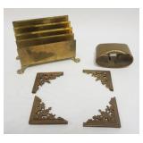 1007	GROUP OF ASSORTED BRASS DESK ITEMS INCLUDING PAW FOOT LETTER HOLDER, ARTS & CRAFTS STYLE BLOTTE