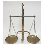 1012	ENGLISH BRASS BALANCE SCALE, APROXIMATELY 17 IN X 10 IN X 24 IN HIGH