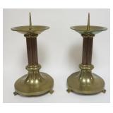 1013	PAIR OF LARGE ANTIQUE BRASS PRICKET CANDLESTICKS *BIEDERMEIER* EACH APPROXIMATELY 15 IN HIGH W/