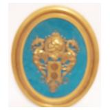 1015	FRAMED CAST METAL IMAGE OF MANS PROFILE FLANKED BY 2 DRAGONS W/2 BRITISH COINS BELOW, APPROXIMA