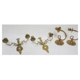 1016	2 PAIR OF BRASS WALL CANDLE SCONCES, LARGEST APPROXIMATELY 12 IN X 11 IN WIDE