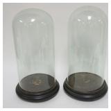 1031	PAIR OF ANTIQUE GLASS DOMES ON WOOD BASES, EACH APPROXIMATELY 8 IN X 14 1/2 IN HIGH OVERALL, IN