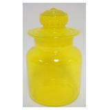 1034	VASELINE GLASS COVERED APOTHECARY JAR, APPROXIMATELY 8 IN HIGH