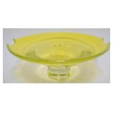 1035	VASELINE GLASS COMPOTE W/GROUND & POLISHED BASE, APPROXIMATELY 12 IN X 5 IN HIGH