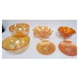 1037	GROUP OF ASSORTED GLASS INCLUDING MARIGOLD STAG & HOLLY RUFFLED EDGE BOWLS, GRAPE & CABLE DISHE