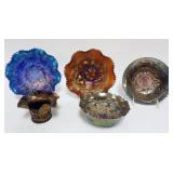 1038	CARNIVAL GLASS ASSORTMENT INCLUDING 3 FRUITS MEDALLION, GRAPE & CABLE, STAG & HOLLY, LARGEST PI