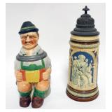 1047	METTLACH STEIN & FIGURAL WEST GERMAN STEIN, LARGEST APPROXIMATELY 11 IN HIGH