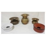 1069	GROUP OF ASSORTED BRASS & ENAMEL SPITTOONS, TALLEST APPROXIMATELY 10 1/2 IN