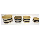 1073	GROUP OF ASSORTED BLUE BANDED STONEWARE CROCKS, LARGEST APPROXIMATELY 8 1/2 IN X 5 IN HIGH