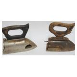 1082	2 ANTIQUE COAL IRONS, LARGEST APPROXIMATELY 9 IN X 3 IN X 7 IN HIGH