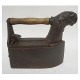 1088	ANTIQUE COAL FLAT IRON W/EMBOSSED LIONS HEAD SPOUT, APPROXIMATELY 12 IN X 4 1/2 IN X 10 IN